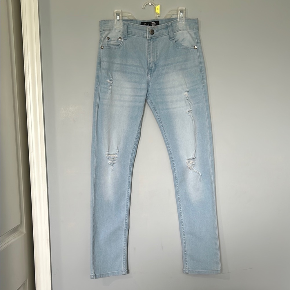 NWT public record boys Light wash slim fit skinny Distressed jeans size 12